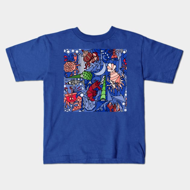 Cubist Crustacean Critters Kids T-Shirt by Slightly Unhinged